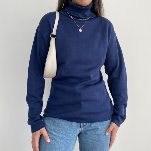 Vintage Belford 100% silk knit long sleeve turtleneck sweater in navy blue L - Picture 3 of 11